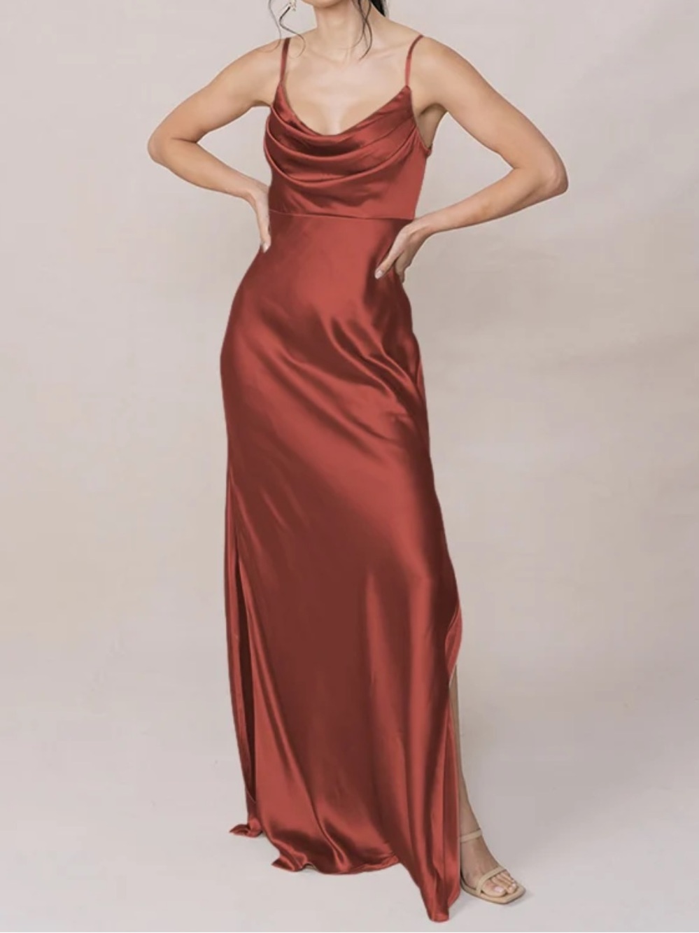 Revelry Skye Satin Cinnamon Rose Slip Gown